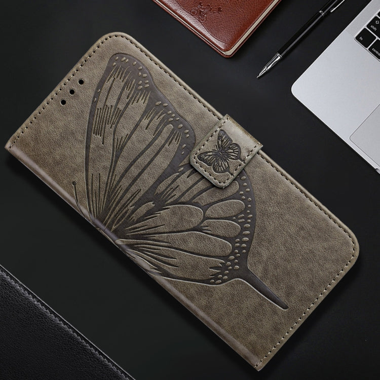 For iPhone 16 Pro Max Embossed Butterfly Leather Phone Case(Grey) - iPhone 16 Pro Max Cases by PMC Jewellery | Online Shopping South Africa | PMC Jewellery | Buy Now Pay Later Mobicred