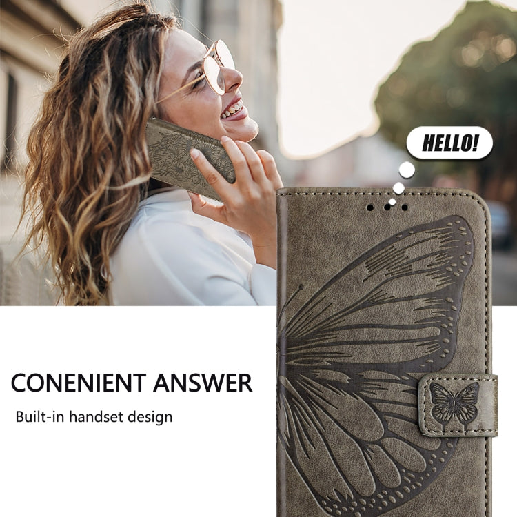 For iPhone 16 Pro Max Embossed Butterfly Leather Phone Case(Grey) - iPhone 16 Pro Max Cases by PMC TechLife | Online Shopping South Africa | PMC TechLife | Buy Now Pay Later Mobicred