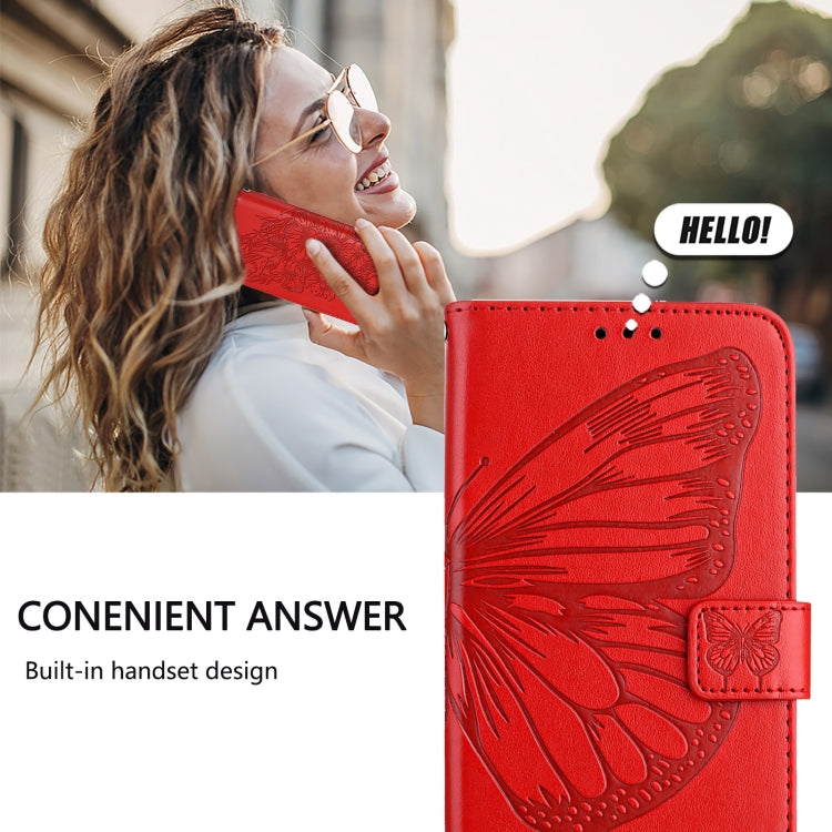 For iPhone 16 Plus Embossed Butterfly Leather Phone Case(Red) - iPhone 16 Plus Cases by PMC TechLife | Online Shopping South Africa | PMC TechLife | Buy Now Pay Later Mobicred