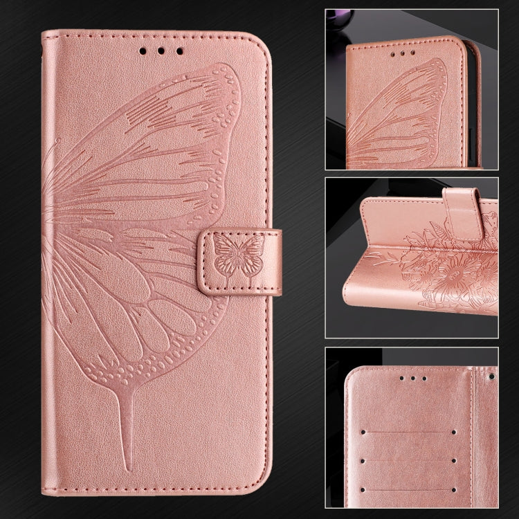 For iPhone 16 Plus Embossed Butterfly Leather Phone Case(Rose Gold) - iPhone 16 Plus Cases by PMC TechLife | Online Shopping South Africa | PMC TechLife | Buy Now Pay Later Mobicred