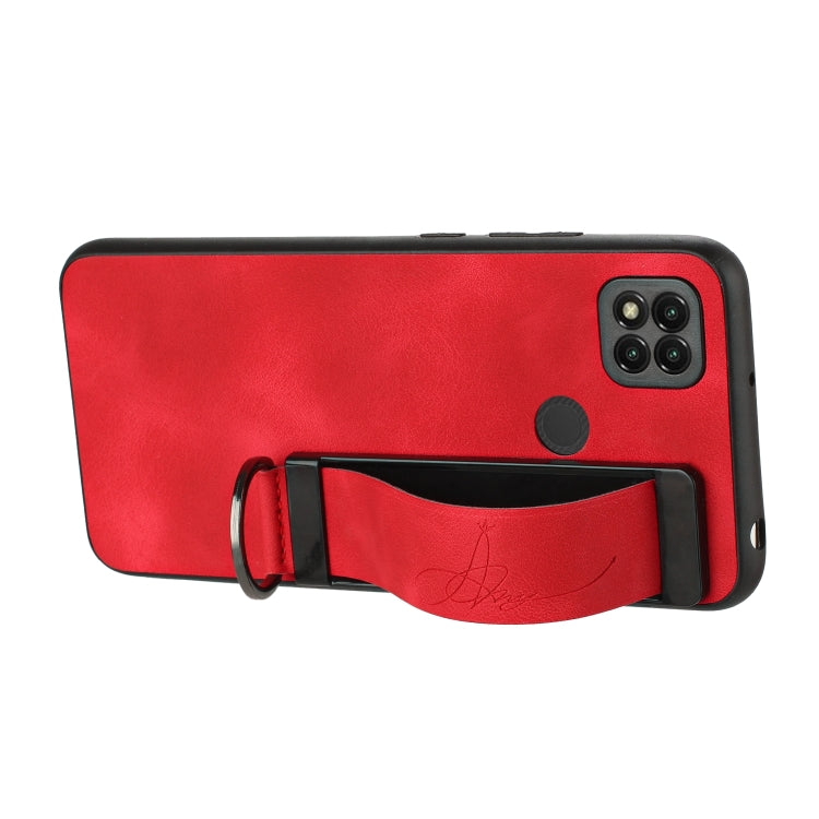 For Xiaomi Redmi 9C Wristband Holder Leather Back Phone Case(Red) - Xiaomi Cases by PMC Jewellery | Online Shopping South Africa | PMC Jewellery | Buy Now Pay Later Mobicred