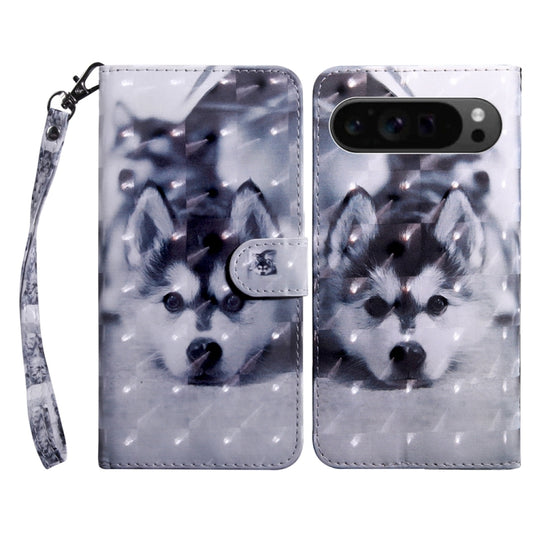 For Google Pixel 9 Pro 3D Painted Pattern Leather Phone Case(Husky) - Google Cases by PMC Jewellery | Online Shopping South Africa | PMC Jewellery | Buy Now Pay Later Mobicred