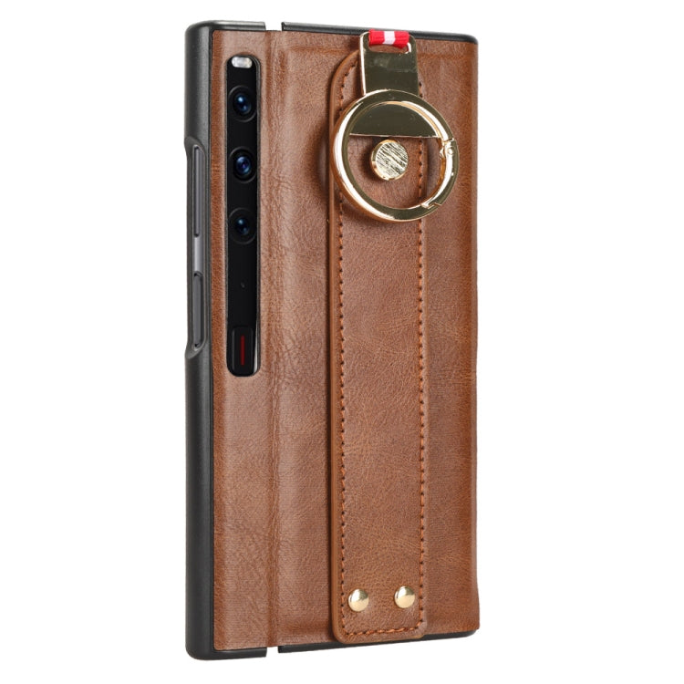 For Huawei Mate Xs 2 Wristband Leather Back Phone Case(Brown) - Huawei Cases by PMC Jewellery | Online Shopping South Africa | PMC Jewellery