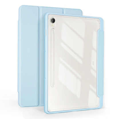 For Samsung Galaxy Tab S9 3-folding Acrylic Smart Leather Tablet Case(Ice Blue) - Galaxy Tab S9 Cases by PMC Jewellery | Online Shopping South Africa | PMC Jewellery | Buy Now Pay Later Mobicred