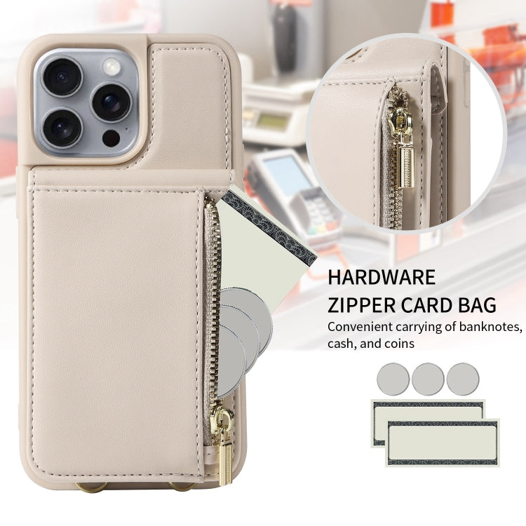 For iPhone 16 Pro Max Crossbody Lanyard Zipper Wallet Leather Phone Case(Beige) - iPhone 16 Pro Max Cases by PMC Jewellery | Online Shopping South Africa | PMC Jewellery | Buy Now Pay Later Mobicred