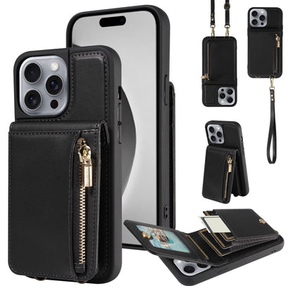 For iPhone 16 Pro Max Crossbody Lanyard Zipper Wallet Leather Phone Case(Black) - iPhone 16 Pro Max Cases by PMC Jewellery | Online Shopping South Africa | PMC Jewellery | Buy Now Pay Later Mobicred