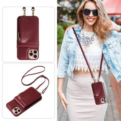 For iPhone 16 Pro Crossbody Lanyard Zipper Wallet Leather Phone Case(Wine Red) - iPhone 16 Pro Cases by PMC Jewellery | Online Shopping South Africa | PMC Jewellery | Buy Now Pay Later Mobicred