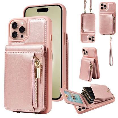 For iPhone 16 Pro Crossbody Lanyard Zipper Wallet Leather Phone Case(Rose Gold) - iPhone 16 Pro Cases by PMC Jewellery | Online Shopping South Africa | PMC Jewellery | Buy Now Pay Later Mobicred