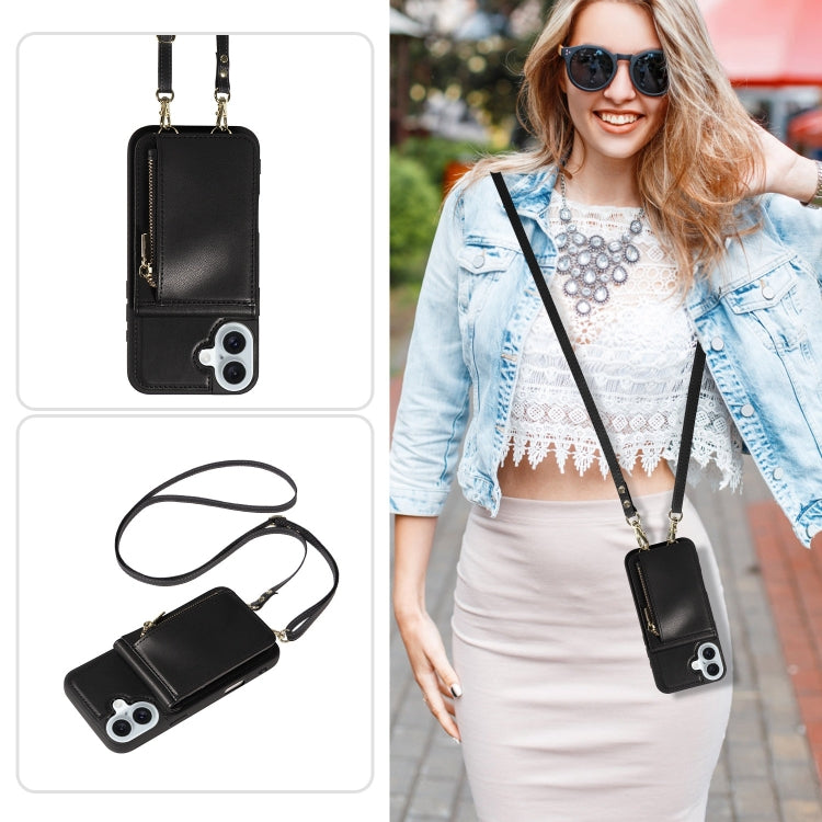 For iPhone 16 Plus Crossbody Lanyard Zipper Wallet Leather Phone Case(Black) - iPhone 16 Plus Cases by PMC Jewellery | Online Shopping South Africa | PMC Jewellery | Buy Now Pay Later Mobicred