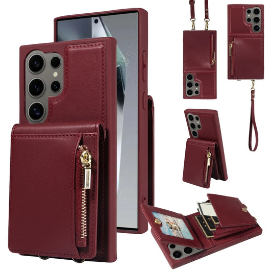 For Samsung Galaxy S24 Ultra 5G Crossbody Lanyard Zipper Wallet Leather Phone Case(Wine Red) - Galaxy S24 Ultra 5G Cases by PMC Jewellery | Online Shopping South Africa | PMC Jewellery | Buy Now Pay Later Mobicred