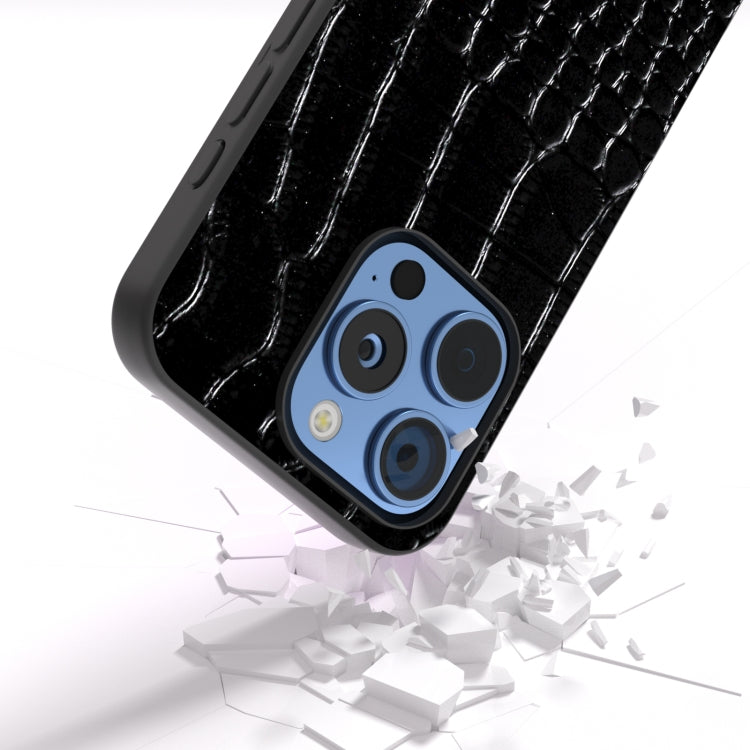 For iPhone 16 Pro Max ABEEL Genuine Leather Crocodile Pattern Black Edge Phone Case(Black) - iPhone 16 Pro Max Cases by PMC TechLife | Online Shopping South Africa | PMC TechLife | Buy Now Pay Later Mobicred