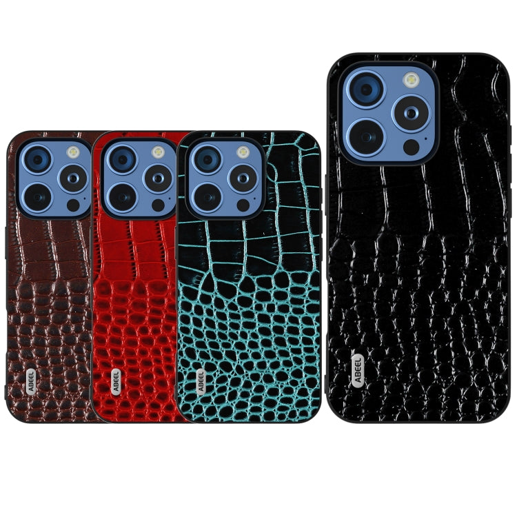 For iPhone 16 Pro ABEEL Genuine Leather Crocodile Pattern Black Edge Phone Case(Red) - iPhone 16 Pro Cases by PMC Jewellery | Online Shopping South Africa | PMC Jewellery | Buy Now Pay Later Mobicred