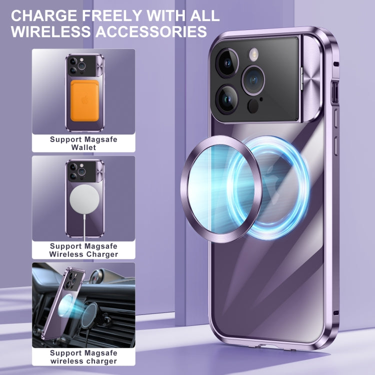 For iPhone 13 Large Window Holder MagSafe Magnetic Metal Phone Case(Purple) - iPhone 13 Cases by PMC Jewellery | Online Shopping South Africa | PMC Jewellery