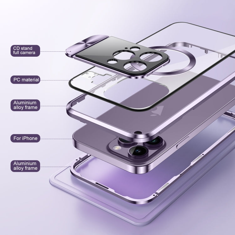 For iPhone 14 Large Window Holder MagSafe Magnetic Metal Phone Case(Purple) - iPhone 14 Cases by PMC Jewellery | Online Shopping South Africa | PMC Jewellery