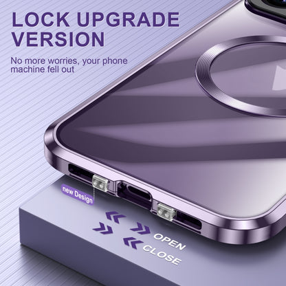 For iPhone 13 Large Window Holder MagSafe Magnetic Metal Phone Case(Purple) - iPhone 13 Cases by PMC Jewellery | Online Shopping South Africa | PMC Jewellery