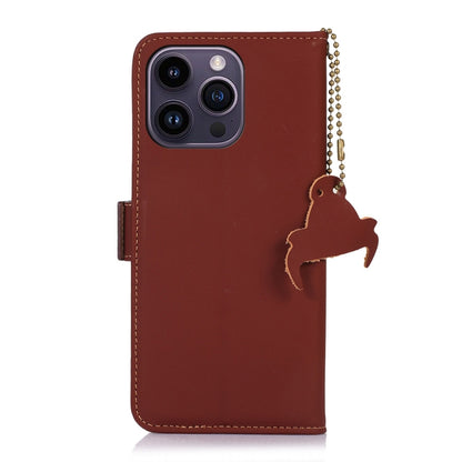 For iPhone 16 Pro Genuine Leather Magnetic RFID Leather Phone Case(Coffee) - iPhone 16 Pro Cases by PMC Jewellery | Online Shopping South Africa | PMC Jewellery | Buy Now Pay Later Mobicred