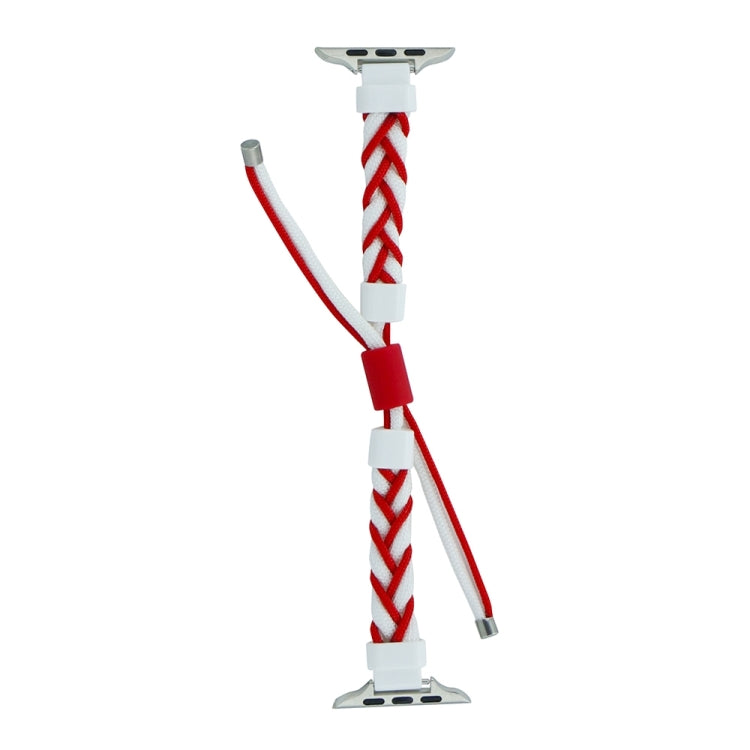 Silicone Bean Braided Cord Nylon Watch Band For Apple Watch Ultra 2 49mm(White Red) - Watch Bands by PMC Jewellery | Online Shopping South Africa | PMC Jewellery | Buy Now Pay Later Mobicred