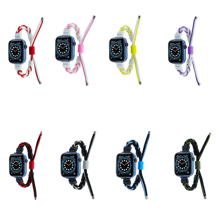 Silicone Bean Braided Cord Nylon Watch Band For Apple Watch Ultra 2 49mm(Black Blue) - Watch Bands by PMC Jewellery | Online Shopping South Africa | PMC Jewellery | Buy Now Pay Later Mobicred