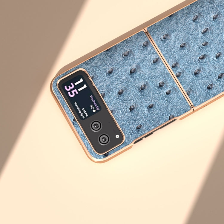 For Motorola Razr 40 Nano Plating Genuine Leather Ostrich Texture Phone Case(Blue) - Motorola Cases by PMC TechLife | Online Shopping South Africa | PMC TechLife | Buy Now Pay Later Mobicred