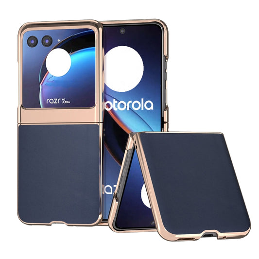 For Motorola Razr 40 Ultra Nano Plating Genuine Leather Xiaoya Series Phone Case(Blue) - Motorola Cases by PMC Jewellery | Online Shopping South Africa | PMC Jewellery | Buy Now Pay Later Mobicred