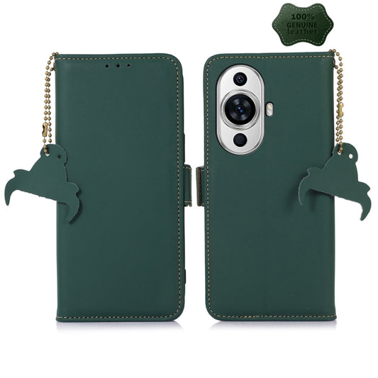 For Huawei Nova 11 Genuine Leather Magnetic RFID Leather Phone Case(Green) - Huawei Cases by PMC Jewellery | Online Shopping South Africa | PMC Jewellery | Buy Now Pay Later Mobicred