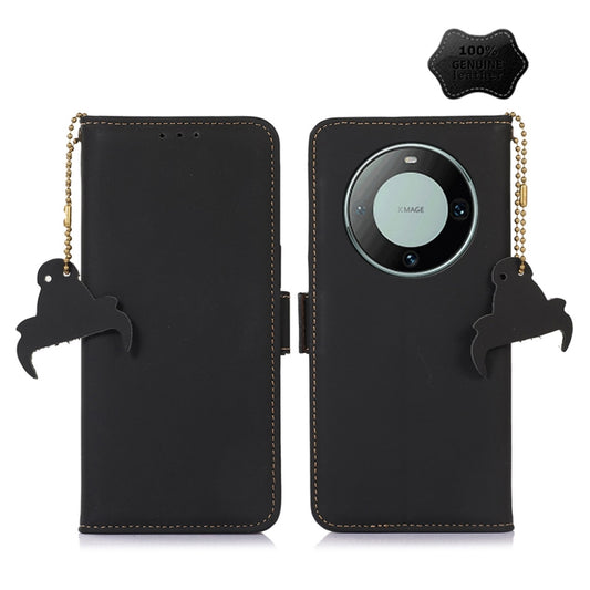 For Huawei Mate 60 Genuine Leather Magnetic RFID Leather Phone Case(Black) - Huawei Cases by PMC Jewellery | Online Shopping South Africa | PMC Jewellery | Buy Now Pay Later Mobicred