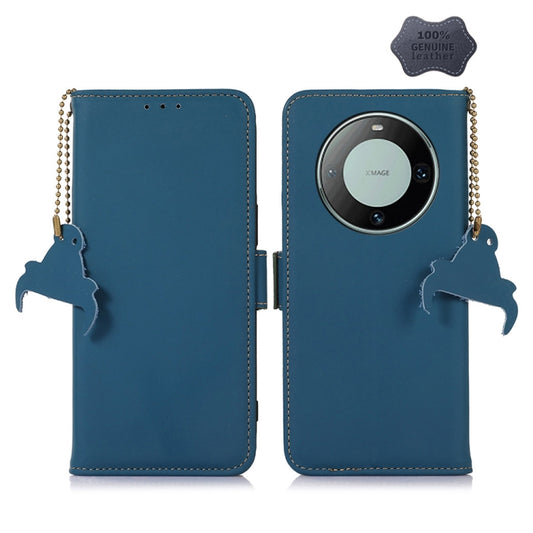 For Huawei Mate 60 Pro Genuine Leather Magnetic RFID Leather Phone Case(Blue) - Huawei Cases by PMC Jewellery | Online Shopping South Africa | PMC Jewellery | Buy Now Pay Later Mobicred