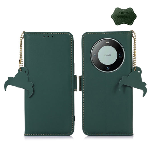 For Huawei Mate 60 Pro Genuine Leather Magnetic RFID Leather Phone Case(Green) - Huawei Cases by PMC Jewellery | Online Shopping South Africa | PMC Jewellery | Buy Now Pay Later Mobicred