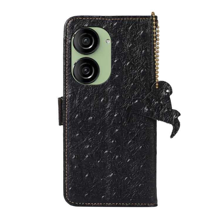 For Asus Zenfone 10 / Zenfone 9 Ostrich Pattern Genuine Leather RFID Phone Case(Black) - ASUS Cases by PMC TechLife | Online Shopping South Africa | PMC TechLife | Buy Now Pay Later Mobicred