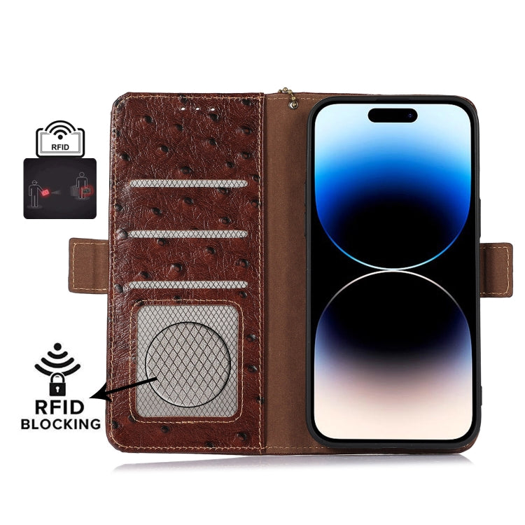 For Asus Zenfone 10 / Zenfone 9 Ostrich Pattern Genuine Leather RFID Phone Case(Coffee) - ASUS Cases by PMC TechLife | Online Shopping South Africa | PMC TechLife | Buy Now Pay Later Mobicred