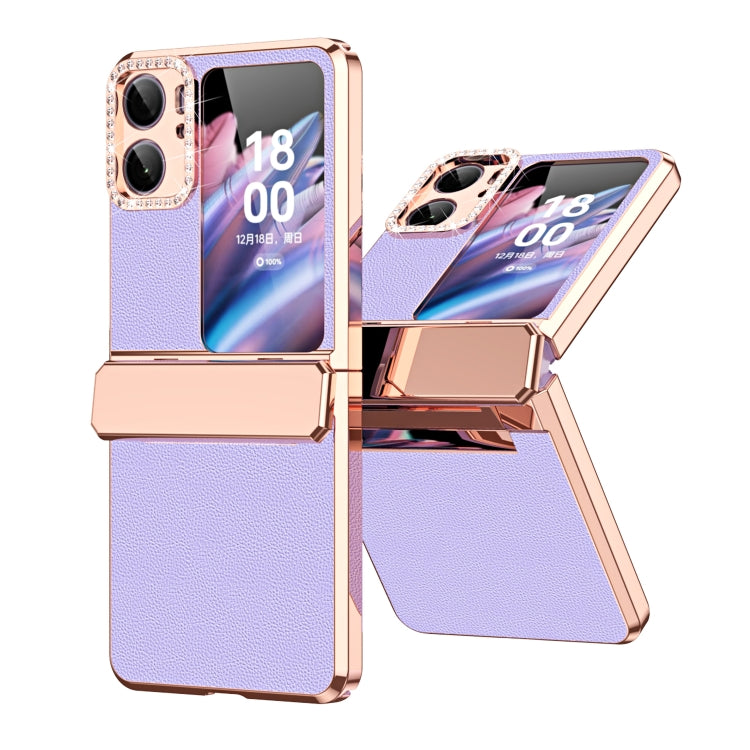 For OPPO Find N2 Flip Plated Plain Leather Folding Phone Case with Hinge(Purple) - Find N2 Flip Cases by PMC Jewellery | Online Shopping South Africa | PMC Jewellery