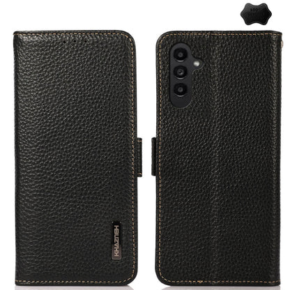 For Samsung Galaxy S24+ KHAZNEH Side-Magnetic Litchi Genuine Leather RFID Phone Case(Black) - Galaxy Phone Cases by PMC Jewellery | Online Shopping South Africa | PMC Jewellery | Buy Now Pay Later Mobicred