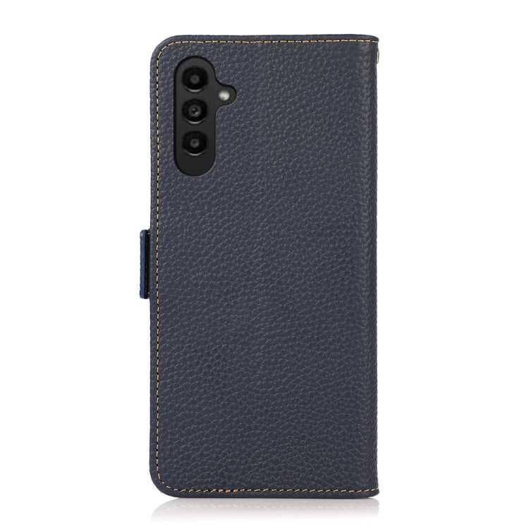 For Samsung Galaxy S24 KHAZNEH Side-Magnetic Litchi Genuine Leather RFID Phone Case(Blue) - Galaxy Phone Cases by PMC Jewellery | Online Shopping South Africa | PMC Jewellery | Buy Now Pay Later Mobicred