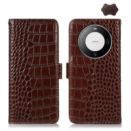 For Huawei Mate 60 Pro Crocodile Top Layer Cowhide Leather Phone Case(Brown) - Huawei Cases by PMC Jewellery | Online Shopping South Africa | PMC Jewellery | Buy Now Pay Later Mobicred