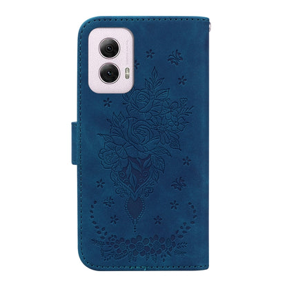 For Motorola Moto G Power 5G 2024 Butterfly Rose Embossed Leather Phone Case(Blue) - Motorola Cases by PMC Jewellery | Online Shopping South Africa | PMC Jewellery | Buy Now Pay Later Mobicred