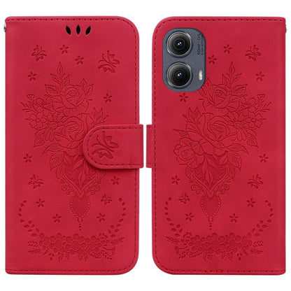 For Motorola Edge 2024 Butterfly Rose Embossed Leather Phone Case(Red) - Motorola Cases by PMC Jewellery | Online Shopping South Africa | PMC Jewellery | Buy Now Pay Later Mobicred