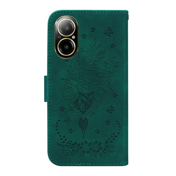 For Realme C67 4G Global Butterfly Rose Embossed Leather Phone Case(Green) - C67 Cases by PMC Jewellery | Online Shopping South Africa | PMC Jewellery | Buy Now Pay Later Mobicred