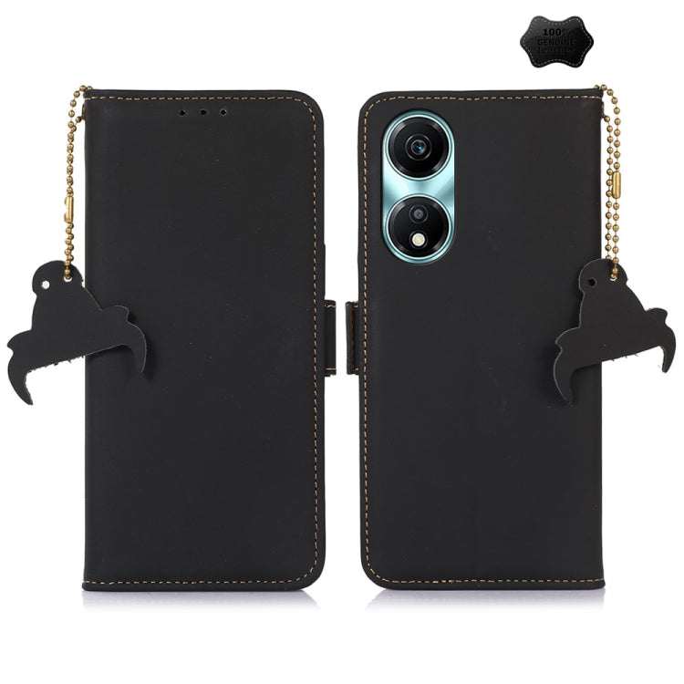 For Honor X5 Plus Genuine Leather Magnetic RFID Leather Phone Case(Black) - Honor Cases by PMC TechLife | Online Shopping South Africa | PMC TechLife | Buy Now Pay Later Mobicred