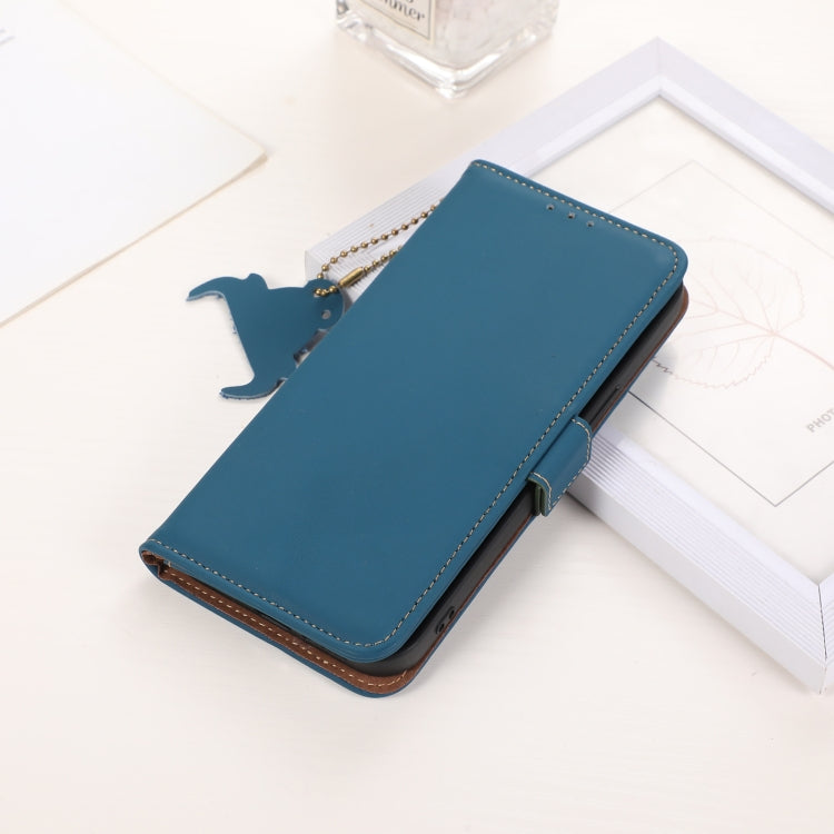 For Honor X7b Genuine Leather Magnetic RFID Leather Phone Case(Blue) - Honor Cases by PMC TechLife | Online Shopping South Africa | PMC TechLife | Buy Now Pay Later Mobicred