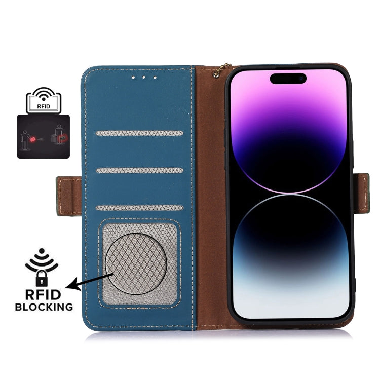 For Honor X7b Genuine Leather Magnetic RFID Leather Phone Case(Blue) - Honor Cases by PMC TechLife | Online Shopping South Africa | PMC TechLife | Buy Now Pay Later Mobicred