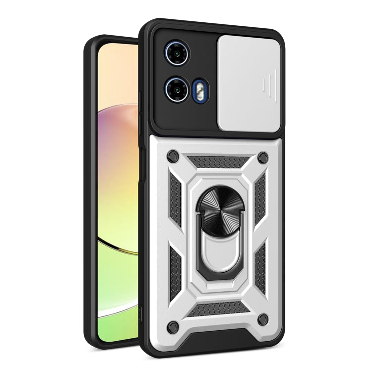 For Motorola Moto G34 5G Sliding Camera Cover Design TPU Hybrid PC Phone Case(Silver) - Motorola Cases by PMC Jewellery | Online Shopping South Africa | PMC Jewellery | Buy Now Pay Later Mobicred