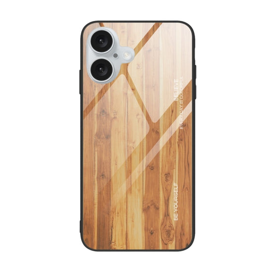 For iPhone 16 Plus Wood Grain Glass Phone Case(Yellow) - iPhone 16 Plus Cases by PMC Jewellery | Online Shopping South Africa | PMC Jewellery | Buy Now Pay Later Mobicred