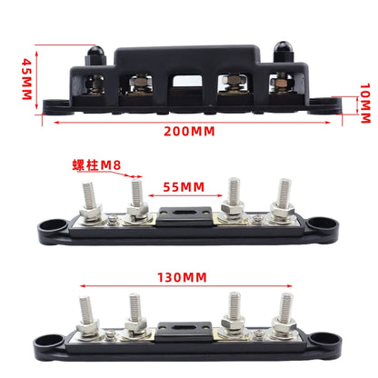 CP-4124-01 RV Yacht M8 Single Row 4-way Power Distribution Block Busbar with Cover with 300A Fuse - Booster Cable & Clip by PMC Jewellery | Online Shopping South Africa | PMC Jewellery | Buy Now Pay Later Mobicred