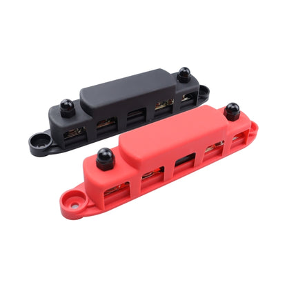 CP-4125 1 Pair RV Yacht M8 Single Row 4-way Power Distribution Block Busbar with Cover with 300A Fuse(Black + Red) - Booster Cable & Clip by PMC Jewellery | Online Shopping South Africa | PMC Jewellery | Buy Now Pay Later Mobicred