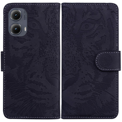 For Motorola Edge 2024 Tiger Embossing Pattern Leather Phone Case(Black) - Motorola Cases by PMC Jewellery | Online Shopping South Africa | PMC Jewellery | Buy Now Pay Later Mobicred