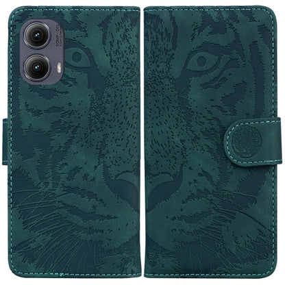 For Motorola Edge 2024 Tiger Embossing Pattern Leather Phone Case(Green) - Motorola Cases by PMC Jewellery | Online Shopping South Africa | PMC Jewellery | Buy Now Pay Later Mobicred