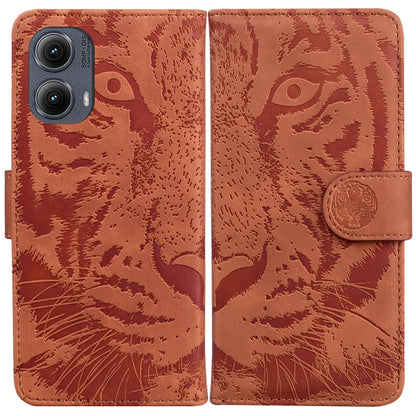 For Motorola Edge 2024 Tiger Embossing Pattern Leather Phone Case(Brown) - Motorola Cases by PMC Jewellery | Online Shopping South Africa | PMC Jewellery | Buy Now Pay Later Mobicred