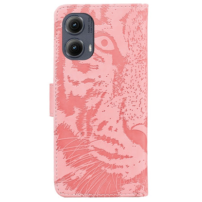 For Motorola Edge 2024 Tiger Embossing Pattern Leather Phone Case(Pink) - Motorola Cases by PMC Jewellery | Online Shopping South Africa | PMC Jewellery | Buy Now Pay Later Mobicred