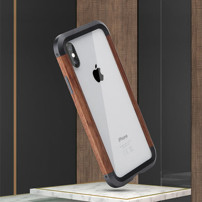 For iPhone X / XS R-JUST Metal + Wood Frame Protective Case - More iPhone Cases by R-JUST | Online Shopping South Africa | PMC Jewellery