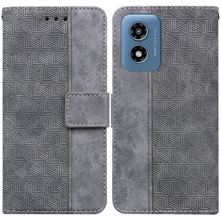 For Motorola Moto G Play 4G 2024 Geometric Embossed Leather Phone Case(Grey) - Motorola Cases by PMC Jewellery | Online Shopping South Africa | PMC Jewellery | Buy Now Pay Later Mobicred